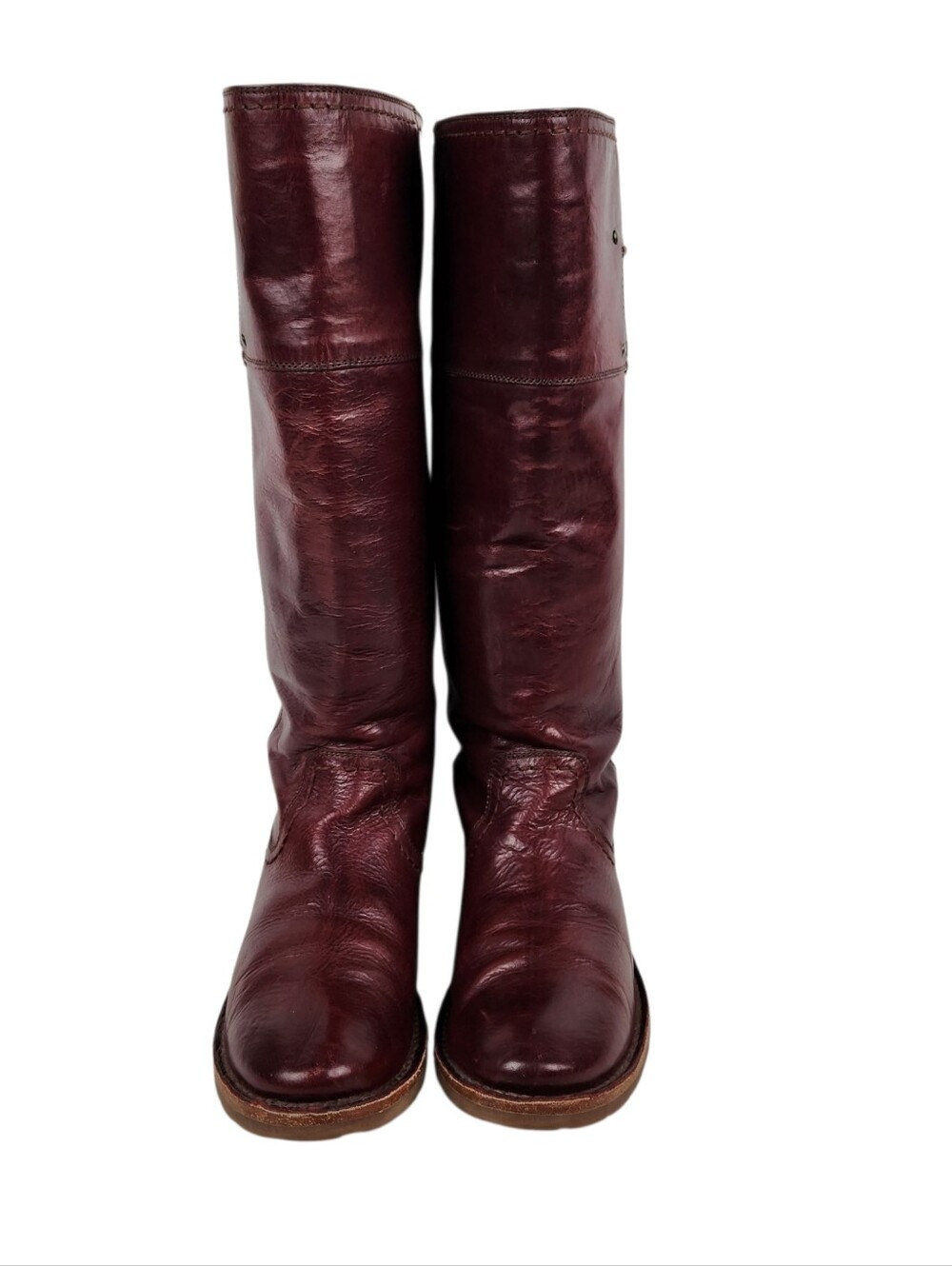 Frye Amelia Rogo Equestrian Tall Burgandy Cognac Leather Boots Womens Size 6 - Picture 7 of 16